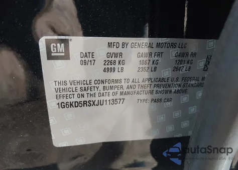 2018 Cadillac Ct6 Luxury z USA, uszkodzony, nr VIN 1G6KD5RSXJU113577
